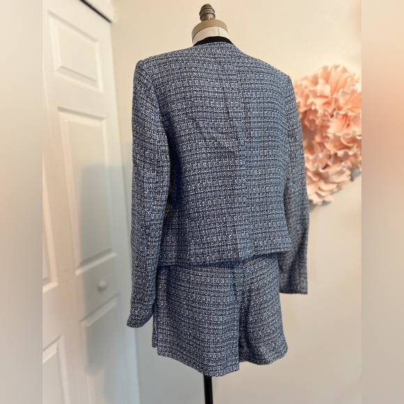 H&M Tweed Short Set Suit Blue White With Black Trim Size 14 - Picture 6 of 7